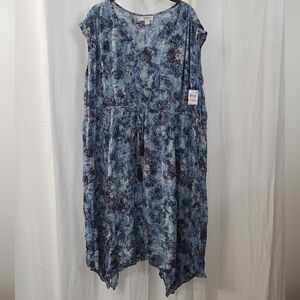 0x 1x 2x Style Co Blue Purple Abstract Tie Waist Gauze Floral Handkerchief Dress